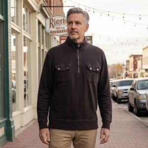 Roots Men's Quarter-Zip Sweater in Dark Brown, 100% Cotton
